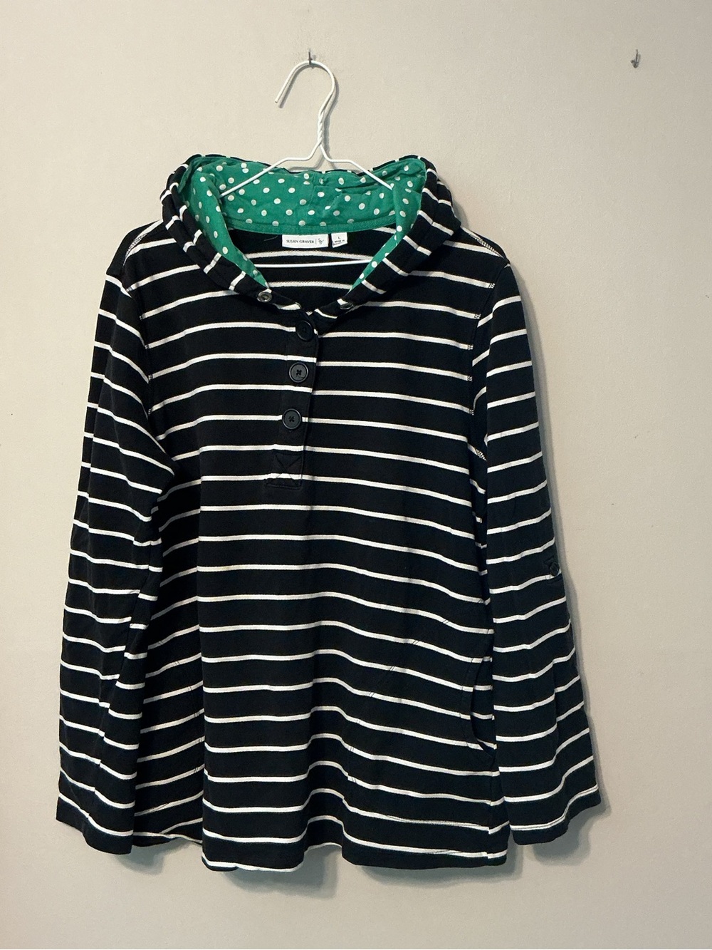 Susan Graver Striped Hoodie W/ Polka Dot Lining